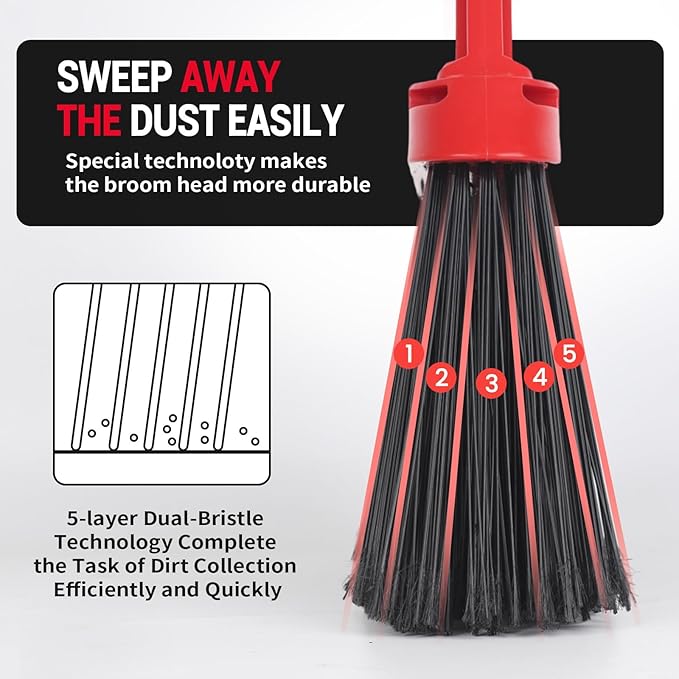 Commercial Broom and Dustpan Set,Heavy Duty Broom Set,Jumbo Debris Dustpan, Trash Collection for Commercial/Industrial Cleaning,2Sets, Red,Extra-Large Size