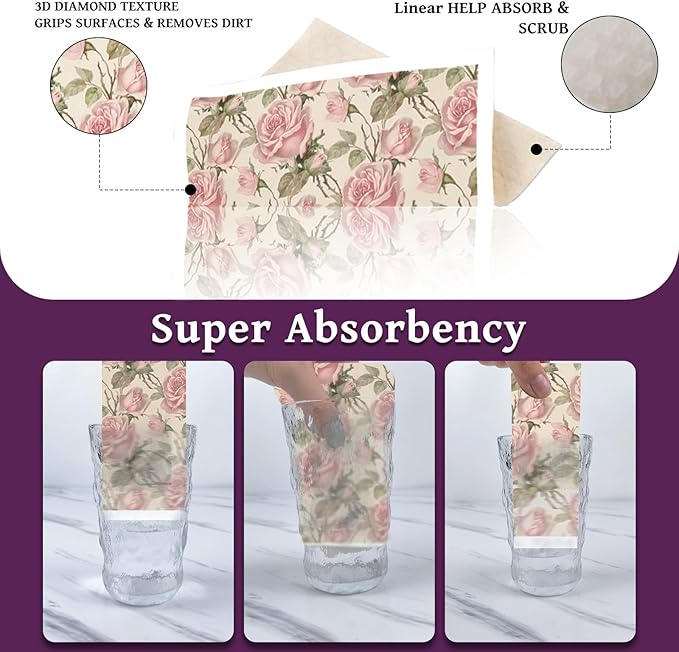 Reusable Swedish Dishcloths for Kitchen, 6 Pcs Mardi Vintage Floral Swedish Dish Cloths, Purple Flower Sponge Cleaning Towels Wipes for Kitchen Cooking Gras Home Decoration Housewarming Gifts