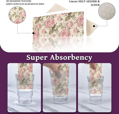 Reusable Swedish Dishcloths for Kitchen, 6 Pcs Mardi Vintage Floral Swedish Dish Cloths, Purple Flower Sponge Cleaning Towels Wipes for Kitchen Cooking Gras Home Decoration Housewarming Gifts