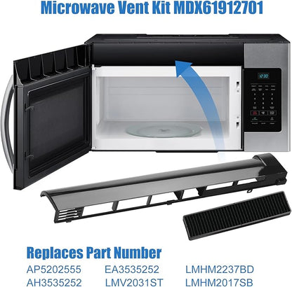 MDX61912701 Microwave Vent Grille Replacement Compatible with LG Microwave Parts，Replaces Microwave Vent kit Parts AP5202555, 2119394, AH3535252, EA3535252, Come with 2pc Microwave Filter 5230W1A003A