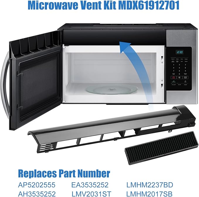 MDX61912701 Microwave Vent Grille Replacement Compatible with LG Microwave Vent Kit，Replaces Microwaves Parts AP5202555, 2119394, AH3535252, EA3535252, Come with Microwave Filter 5230W1A003A