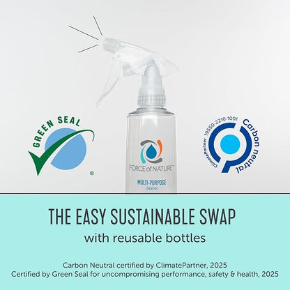 Force of Nature Multi-Purpose Cleaner, Disinfectant & Deodorizer Year Supply Bundle - Reusable Bottle, 50 Refills - EPA Registered, Toxin-Free, All-Purpose Natural Cleaning Supplies
