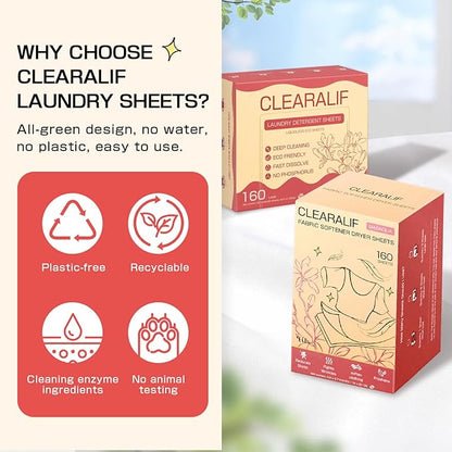 CLEARALIF All in One Laundry Detergent Sheets Kit, Magnolia Scent, 160 Loads Laundry Sheets + 160 Drying Sheets, Laundry Set Great for Travel, Softener Sheets Eco Package Friendly & Hypoallergenic