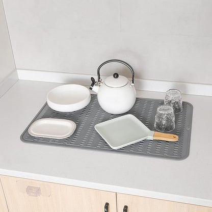 MicoYang Silicone Dish Drying Mat for Multiple Usage,Easy clean,Eco-friendly,Heat-resistant Silicone Mat for Kitchen Counter or Sink,Refrigerator or Drawer Liner Grey 3XL 28 inches x 18 inches