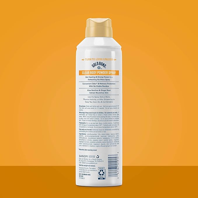 Gold Bond No Mess Clear Invisible Body Powder Spray, 7 oz., Absorbs Odor-Causing Sweat (Pack of 2)