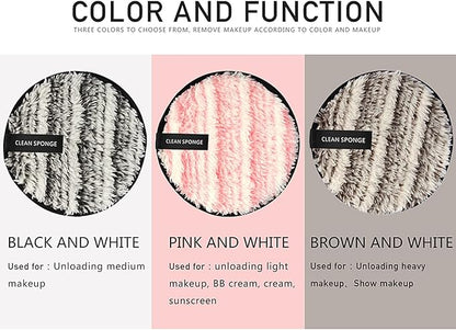 Vtrem 3 Colors Reusable Makeup Remover Pads Soft Facial Cleaning Puffs Towels Face Eye Lip Remover Pads Double-Side Washable Make Up Removing Cloth Microfiber, Pink/Brown/Black