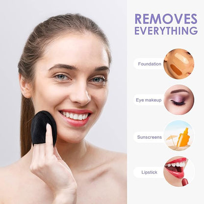 SUNLAND Reusable Makeup Remover Pads for Face,Eye,Lips 32 Pack Microfiber Face Cleansing Gloves Washable with Laundry Bag and Travel Bag Rounds Toner Pads（Round 3.15inchx32,Black）