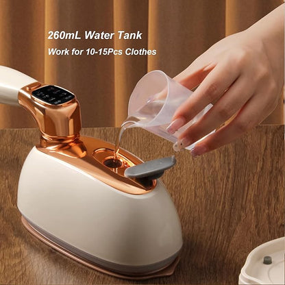 Garment Steamer for Clothes 1400W Portable Travel Steamer 180°Rotating Handle lancha a Vapor Para Ropa with LCD Display Handheld Wrinkle Remover, 260mL Water Tank, Beige