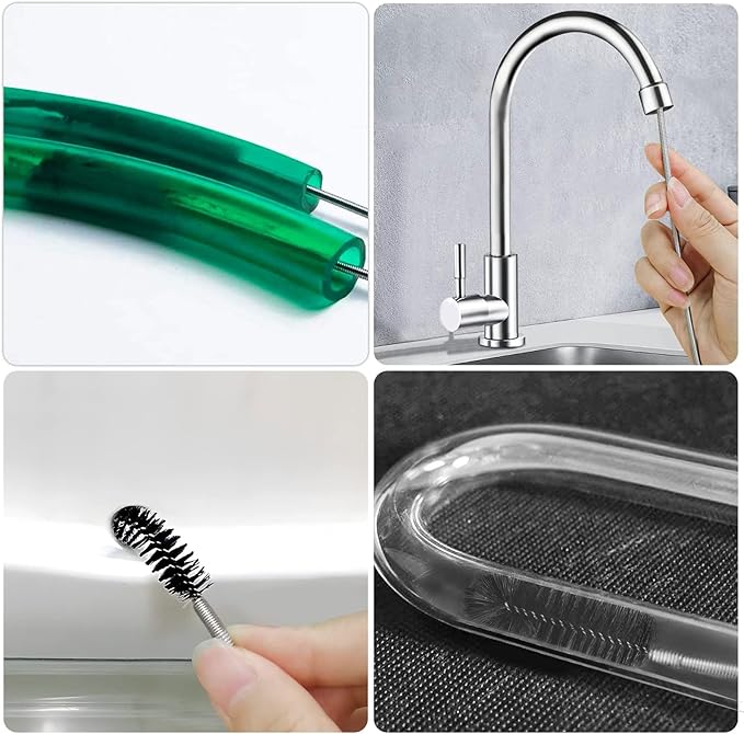 61inch Double Ended Nylon Pipe Cleaner Brush Drain Unblocker Tools with 17inch Sink Unblocker Brush for Plug Hole Sink Hair Clogs Remover Household Cleaning Tool Stainless Brush Nylon Drain
