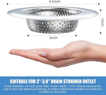 Kitchen Sink Strainer Stainless Steel, LASSHSWA Kitchen Sink Drain Strainer, Sink Strainers for Kitchen Sinks with Large Wide Rim 4.5" Diameter (2)