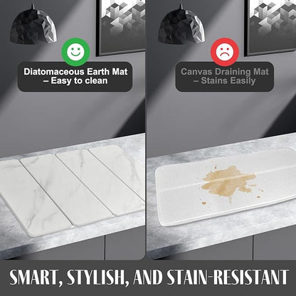 Large Stone Dish Drying Mats for Kitchen Counter, 24"(L)×16"(W) Marble pattern, Drying Collapsible Dish Drying Mat, Eco-Friendly Absorbent Diatomaceous Earth Mats for Dishes Bottles Cups