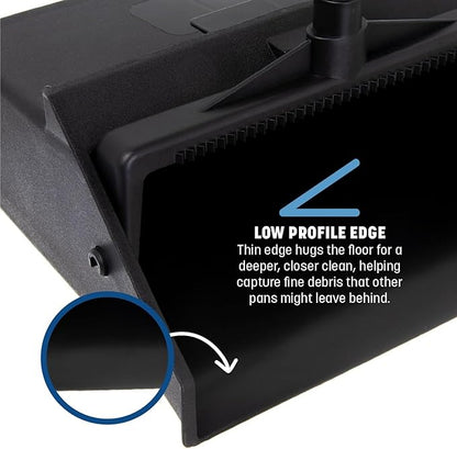 Carlisle FoodService Products Duo-Pan Lobby Broom and Dustpan Set – 36" Upright Broom with 2-Piece Handle and Pivoting Pan – Compact Commercial Floor Tool for Tight Spaces, Black