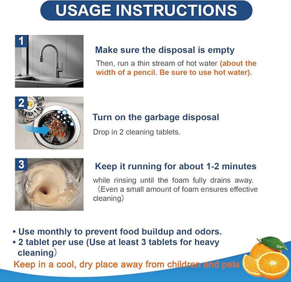 Treeroot 30 Pack Garbage Disposal Cleaner Tablets, Deodorizer, Foaming Sink Cleaner, Fresh Citrus Foaming Tablets for Garbage Disposal, Clean Kitchen Sink and Eliminate Odors, 1 Year Supply