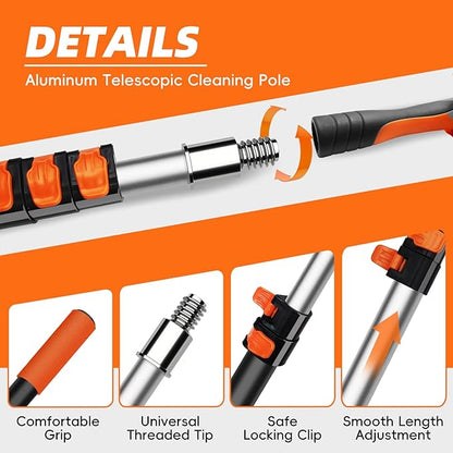DALTACK 28 Foot High Dusters Kit for Cleaning with 5-20 Foot Heavy Duty Extension Pole, Extendable Reusable Cobweb, Feather, Ceiling Fan Cleaner Duster, Window Squeegee Kit