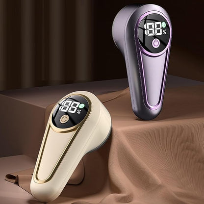 Fabric Shaver, Electric Lint Remover Portable Sweater Defuzzer, 6 Leaf Blades, Digital LED Display, Remove Pilling for Clothes, Furniture, Sweater, Blanket (Grey Purple)