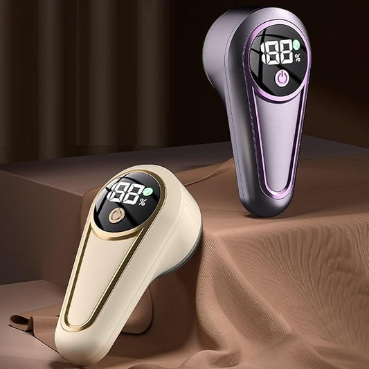 Fabric Shaver, Electric Lint Remover Portable Sweater Defuzzer, 6 Leaf Blades, Digital LED Display, Remove Pilling for Clothes, Furniture, Sweater, Blanket (Grey Purple)