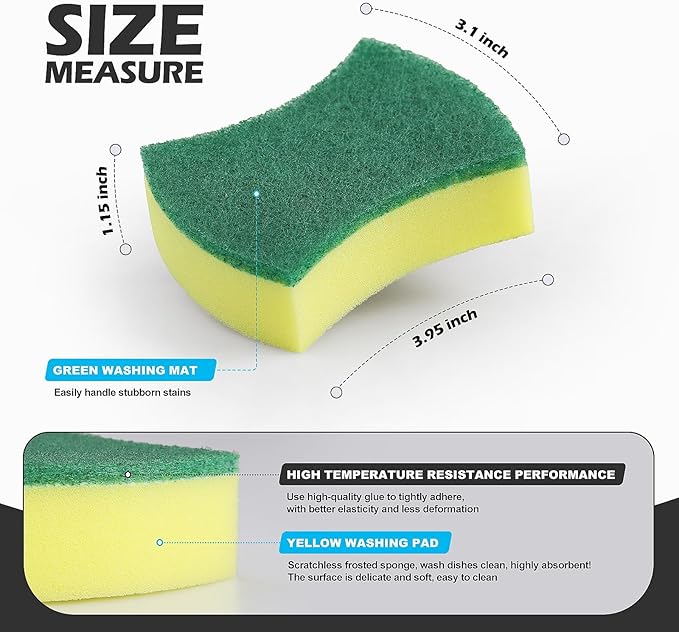 Double Sided Polyester Household Cleaning Sponge Waist Shape Eco Non-Scratch Scrub Pads Kitchen Scrub Dish, Dinnerware, Pan, Pot, Rags Holder, Glass, Dishwasher, Sink Bathroom, Pack of 2