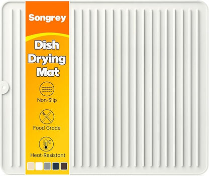 Songrey 18" x 16" Silicone Dish Drying Mat, Kitchen Counter Drying Pad for Sink Dishes or Under Rack, Multi-Use as Heat Resistant Trivet, Coffee Bar Mat