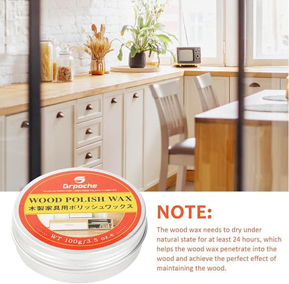 Wood Wax for Furniture, Paste Wax for Wood Floor Polish, Conditioner, Cleaner, Restorer, Protective Finish for Surfaces, Furniture Polish for Wooden Floors, Cabinets, Tables, Doors(3.5oz)