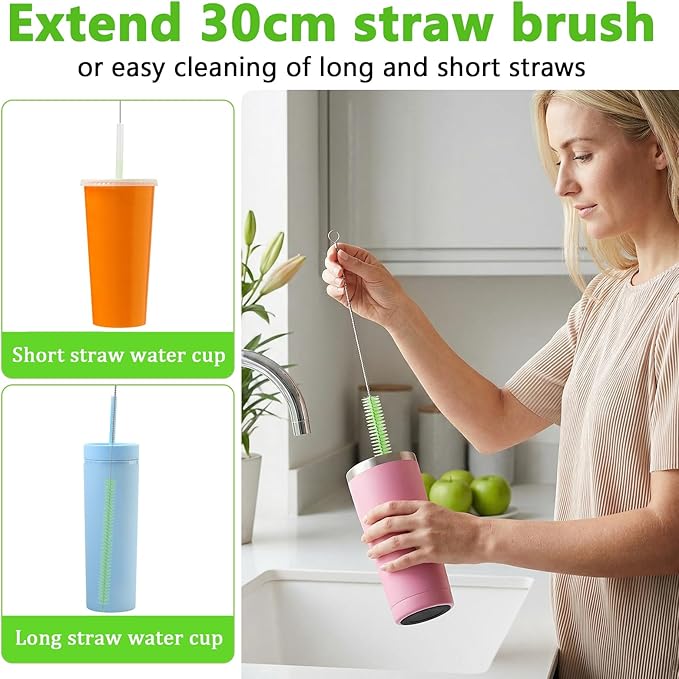 9Pcs Straw Cleaner Brush Set 12"10" 8.5"Long Bendable Reusable Cleaning Brushes with Soft Nylon Bristles for Metal, Silicone, Glass, Bamboo Straws, Tumblers, Sippy Cups, Water Bottles & Pipes (4-16mm)