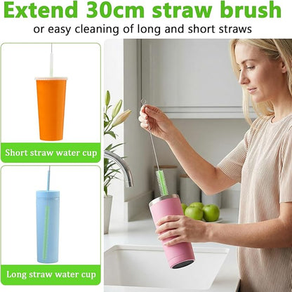 9Pcs Straw Cleaner Brush Set 12"10" 8.5"Long Bendable Reusable Cleaning Brushes with Soft Nylon Bristles for Metal, Silicone, Glass, Bamboo Straws, Tumblers, Sippy Cups, Water Bottles & Pipes (4-16mm)