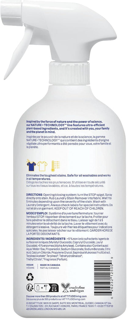 ATTITUDE Stain Remover Spray for Laundry, Removes Odors & Stains, Plant-Based & Vegan, Citrus Zest Scent, 27.1 Fl Oz