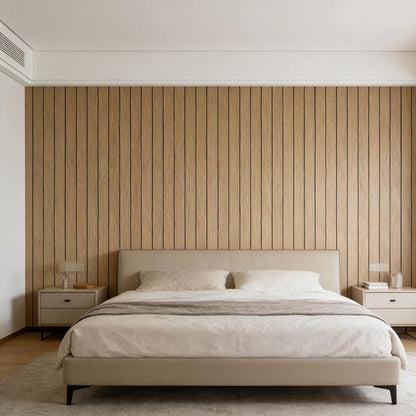Abyssaly PVC Peel and Stick Wall Panels, 236"x15.7" Faux 3D Wood Slat Wallpaper, Soundproof Waterproof Self-Adhesive Paneling, Thickened Wood Grain Wall Decor for Living Room Bedroom Kitchen (Brown)