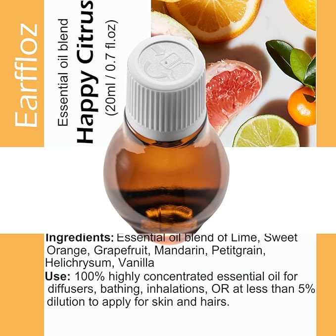 2 Scents Natural Essential Oil Refill and Wick Set (Happy Citrus, Dry Lavender) for DIY Plug-in Air Freshener w/Earffloz Fragrance Plug Oil Diffuser (2x20ml Essential Oil + 2 Wicks)