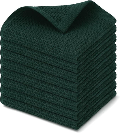 Kitinjoy 100% Cotton Kitchen Dish Cloths (12 X 12 Inches, Blackish Green), 8 Pack Waffle Weave Ultra Soft Absorbent Dish Towels for Drying Dishes Quick Drying Kitchen Towels Dish Rags