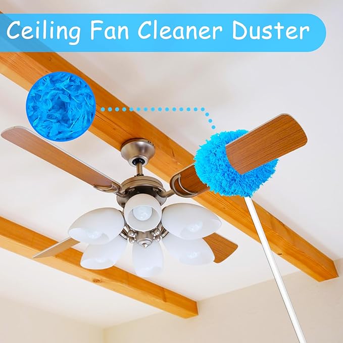 2 Pack Ceiling Fan Cleaner Duster,Reusable Microfiber High Ceiling Fan Blade Cleaner with Removable Extension Pole 13 to 50 Inch for Cleaning,Bookshelves,Door,Window Top,Furniture