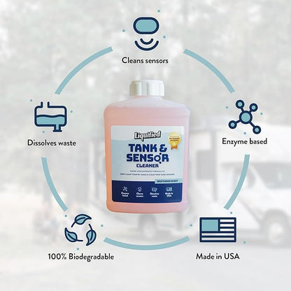 Liquified RV Sensor Treatment - RV Black Tank Sensor Cleaner, Highly Concentrated Formula, Deep Clean RV Grey Tanks, Dissolves Waste, Proudly Made in USA