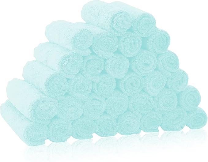 32 Pack Baby Washcloths - Coral Fleece - Absorbent and Soft Wash Clothes for Newborns, Infants and Toddlers Baby boy and Girl - Suitable for Sensitive Skin and New Born - Frozen Blue, 10x10 Inch