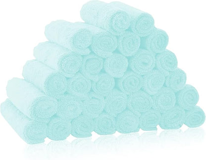 32 Pack Baby Washcloths - Coral Fleece - Absorbent and Soft Wash Clothes for Newborns, Infants and Toddlers Baby boy and Girl - Suitable for Sensitive Skin and New Born - Frozen Blue, 10x10 Inch