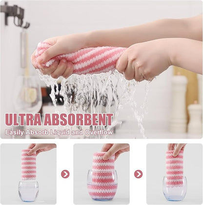 Homaxy 12 Pack Kitchen Dish Cloths, Ultra Soft and Absorbent Dish Towels, Reusable Fast Drying Microfiber Cleaning Cloth, Coral Velvet Wave Design No-lint, 10 x 10 inches, Pink