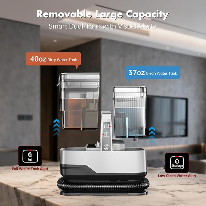 Portable Carpet & Upholstery Spot Cleaner Machine 20Kpa Power Suction Carpet Shampooer Deep Cleaning for Pet Stains,Couch,Stair,Car,Furniture with Dual Brush Heads & Cleaning Solution & Self-Cleaning
