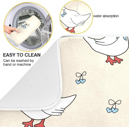 Goose Blue Hearts and A Bow Dish Drying Mat for Kitchen Counter 16x18 inch Super Absorbent Drying Mat Large Dish Drying Mats for Kitchen Countertop Protector Dishes Pad