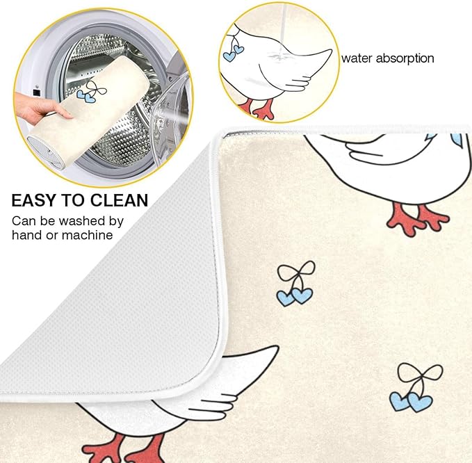 Goose Blue Hearts and A Bow Dish Drying Mat for Kitchen Counter 18x24 inch Super Absorbent Drying Mat Large Dish Drying Mats for Kitchen Countertop Protector Dishes Pad