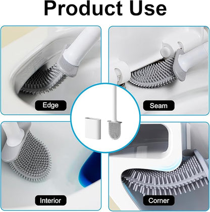 Toilet Bowl Brush and Holder Set, Flexible Silicone Bristles with Detachable Handle, Compact RV and Bathroom Toilet Brush (4 white)