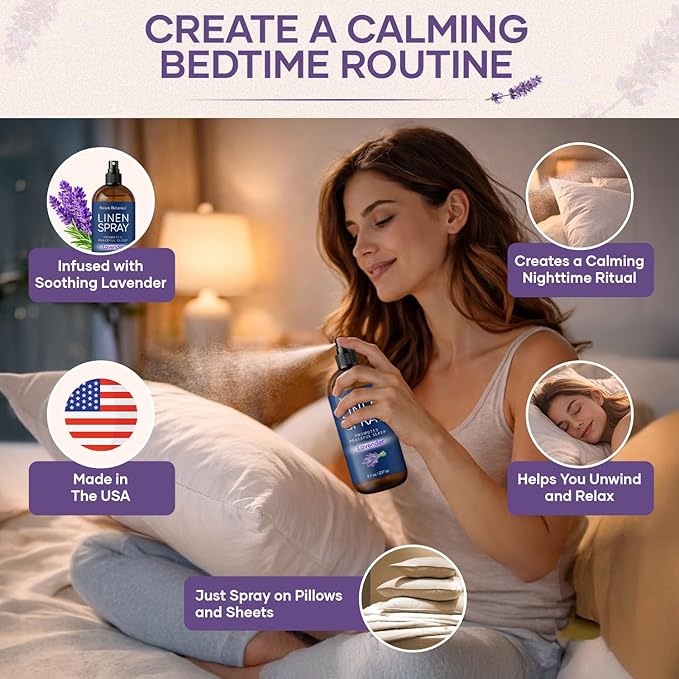 Lavender Linen Spray 8 fl oz - Refreshing Fabric Refresher & Pillow Spray for Bedding, Bed Sheets & Room - Soothing Room Mist - Nexon Botanics