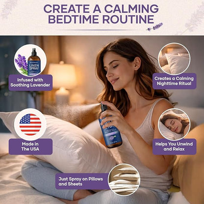 Lavender Linen Spray 8 fl oz - Refreshing Fabric Refresher & Pillow Spray for Bedding, Bed Sheets & Room - Soothing Room Mist - Nexon Botanics