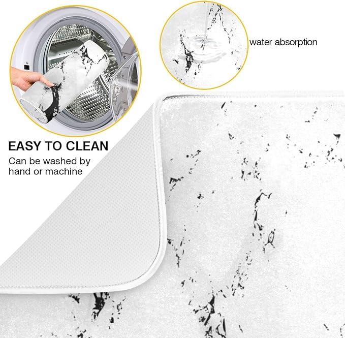 Super Absorbent Dish Drying Mat, Microfiber Fast-Drying Dish Mat, 24" x 18", Kitchen Dish Drying Pad, White Marble