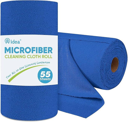 AIDEA Microfiber Cleaning Cloth Roll, Shop Towels 55 Sheets Washable, Microfiber Towels for Cars, Shop Rags Reusable Paper Towel for Automotive, House, Kitchen, Cleaning Supplies 11×9", Dark Blue