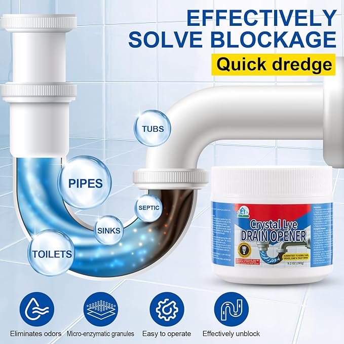 BELL BIRD Drain Opener,Powerful Unclogging,Crystal lye, Sodium hydroxide, Unclog drains, Bathroom sinks, Kitchen sinks, Shower pipes (1 PSC, Gram, 260)
