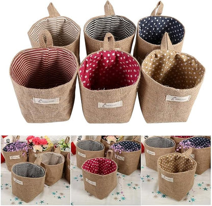 Small Hanging Basket Cotton Linen Laundry Hamper Bag, Cotton Linen Hamper Hanging Clothes Bag for Home Gadget Storage Organizer Foldable Basket Bin(Blue Stripe)