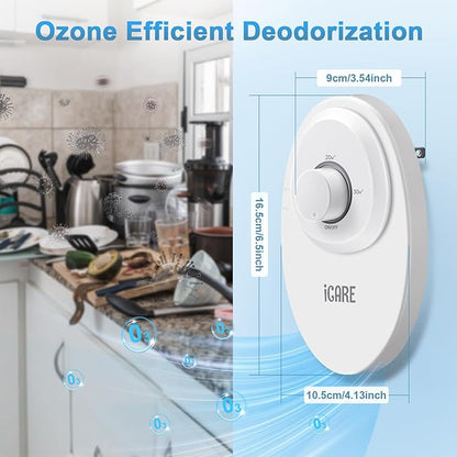 ICARE Ozone Odor Eliminator for Strong Odor 120mg/h Cat Litter Deodorizer Dog Poof Odor Removal Home Plug in Air Purifier for Toilet Kitchen Pets Shoe Smoke Car Formaldehyde Air Freshener
