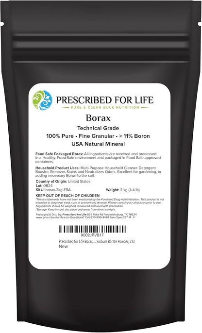 Prescribed For Life Borax Powder, Household Laundry Booster, Slime Activator & Multipurpose Cleaning Powder, All Natural Sodium Borate (2kg / 4.4lb)