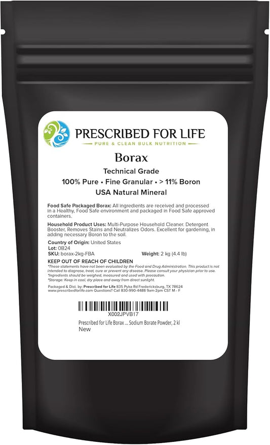 Prescribed For Life Borax Powder, Household Laundry Booster, Slime Activator & Multipurpose Cleaning Powder, All Natural Sodium Borate (2kg / 4.4lb)