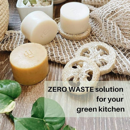 RE: REKURATOR Dishwashing Soap with Loofah Sponge – Eco-Friendly, Gentle, Plant-Based Dish Bar, No Artificial Dyes or Fragrance (Citrus Scented), 5.1 oz