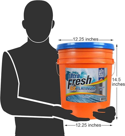 Ultra Fresh 6X Platinum Laundry Detergent, 5 Gallon, Bundled with Ultra Shine™ 3X Platinum™ Dishwashing Liquid and Pump, Up to 640 Loads, Orange/Blue