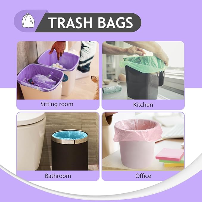Small Trash Bags 2 Gallon 120 Count Strong Trash Bags Colorful Small Garbage Bags, Trash Can Liners for Bathroom Home Office Kitchen Bedroom, fit 5-10 Liter, 1,1.2,1.6,2,2.6,3 Gal,Multicolor